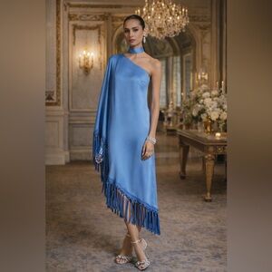 Mango (MNG) Exclusive Capsule Collection Elegant One-Shoulder Fringe Dress